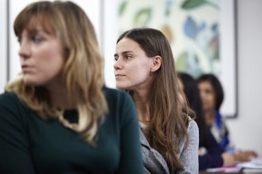 Two students in classroom