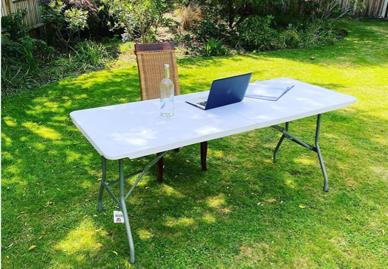 My makeshift, outdoor office today - channeling a casual, Dominic Cummings garden press conference vibe @itsjamesherring