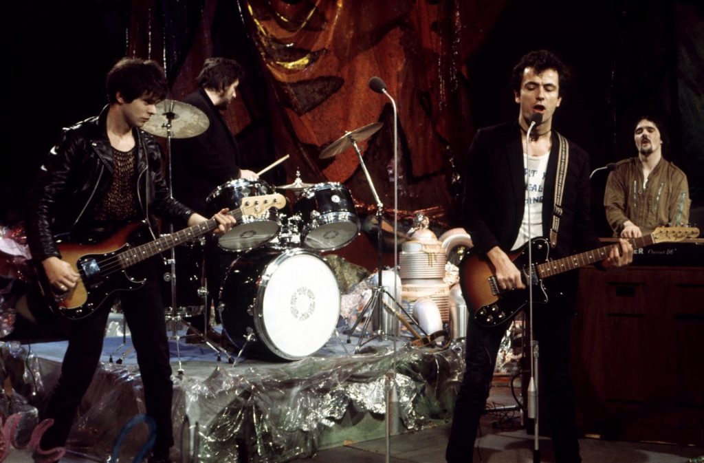 AX5EJ2 STRANGLERS UK group in 1977 with Hugh Cornwell second from right and Jean-Jacques Burnel at left