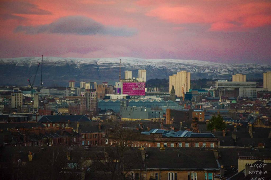 Landscape version of my shot of sunset over #Glasgow @DanJonesGlasgow on Twitter