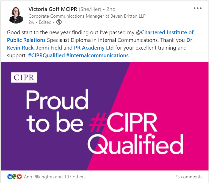 Victoria Goff LinkedIn graduation post