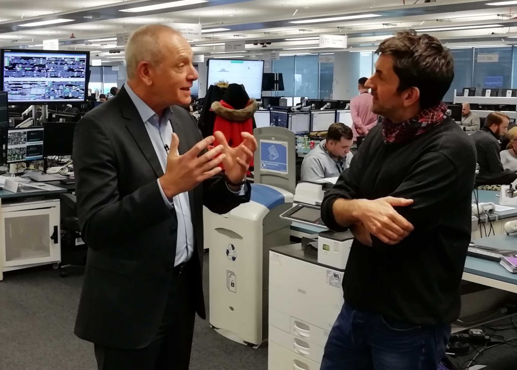 Patrick Verwer interviewed by Justin Rowlatt for the One Show. Photo: Roger Perkins