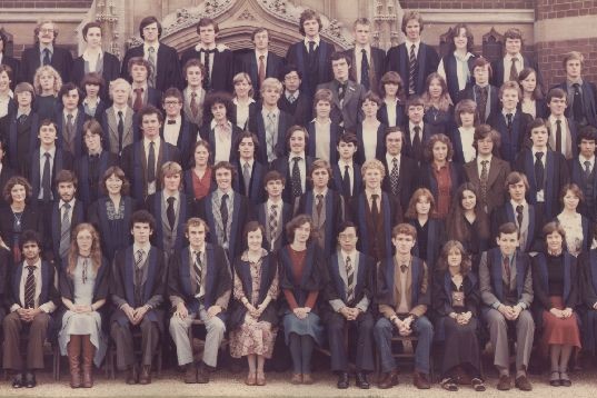Big hair, big ties: the author top right